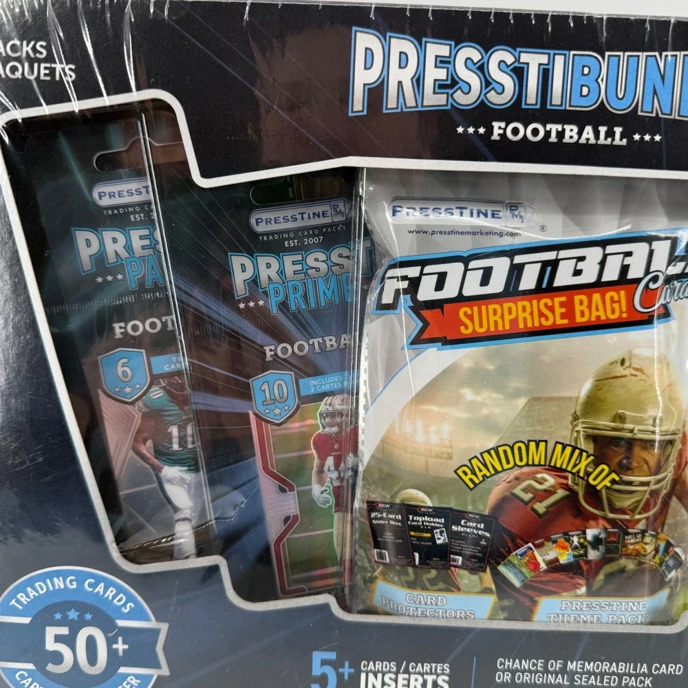 PRESTIBUNDLE FOOTBALL TRADING‎ CARD PACKS BOX 50+ CARDS GUARANTEED NEW SEALED